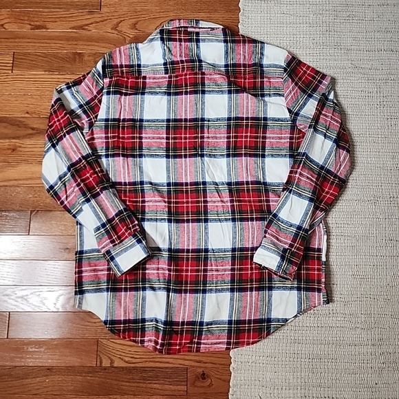 Old Navy Boyfriend Button Up Shirt M Tall Red White Tartan Plaid Long Sleeve - Picture 3 of 8